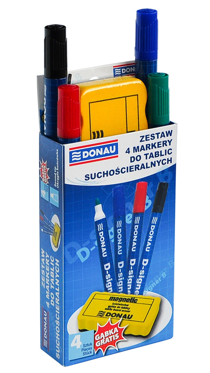 Набір маркерів д/дошки сухостир. 4шт.+губка DONAU 7372904-99PL